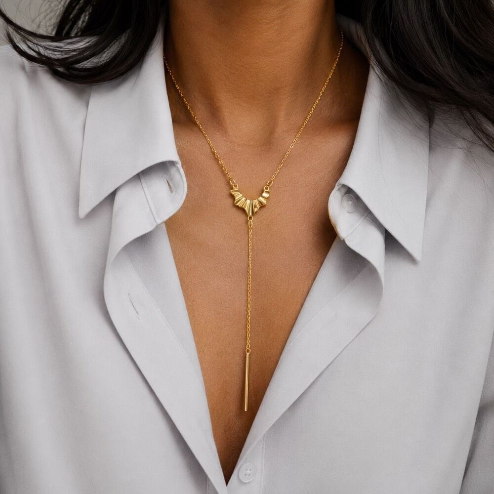 LOFT Outlet Gold-Tone Fan Geometric Pendant and Drop-Bar Lariat Y-Necklace